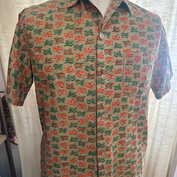 Vintage 1950s Train Print Button Up Short Sleeve Shirt - Picture 2 of 9